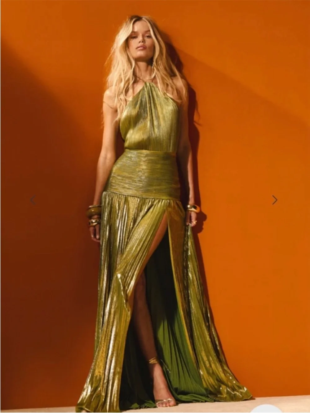 Retrofete Thalia Style Green Metallic Halter Evening Gown - Picture 1 of 16